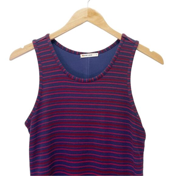 Marine Layer Lexi Rib Daytime Midi Tank Dress Cabernet Navy Stripe Size Large - Picture 7 of 14